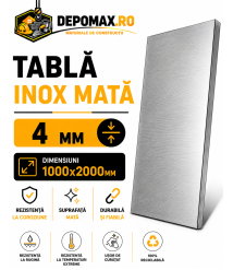 Tabla inox mata AISI 304 2B, 4 x 1000 x 2000 mm, 2 mp